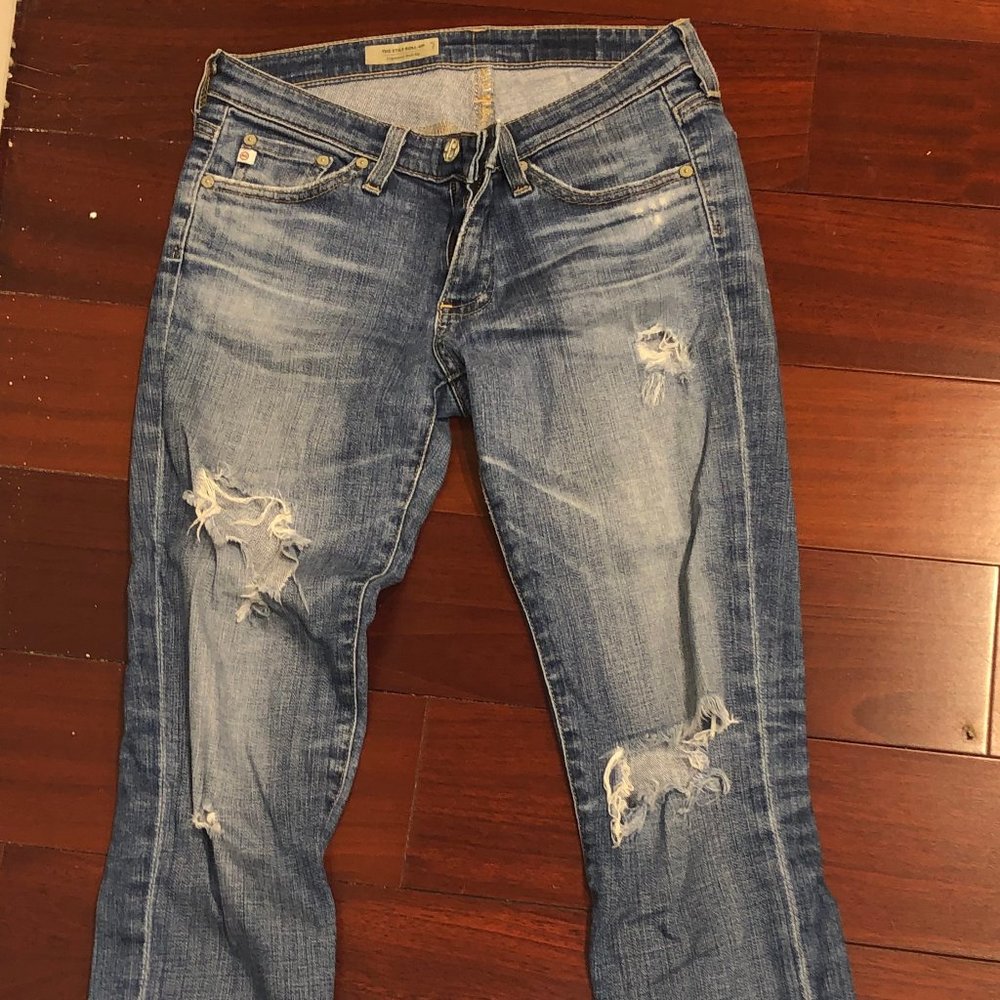 Ripped, cuffed AG Boyfriend Jeans.